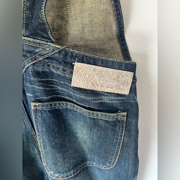 Buz Jones Dark Wash Wide Leg Cropped Frayed Cuff Denim Overalls Size Medium - Picture 11 of 15